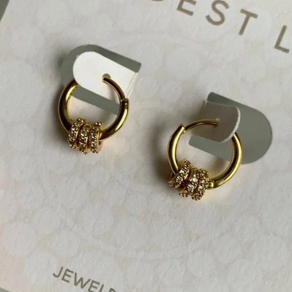 New Stock! Gold Crystal Round Huggie Hoop Earrings - Picture 3 of 4